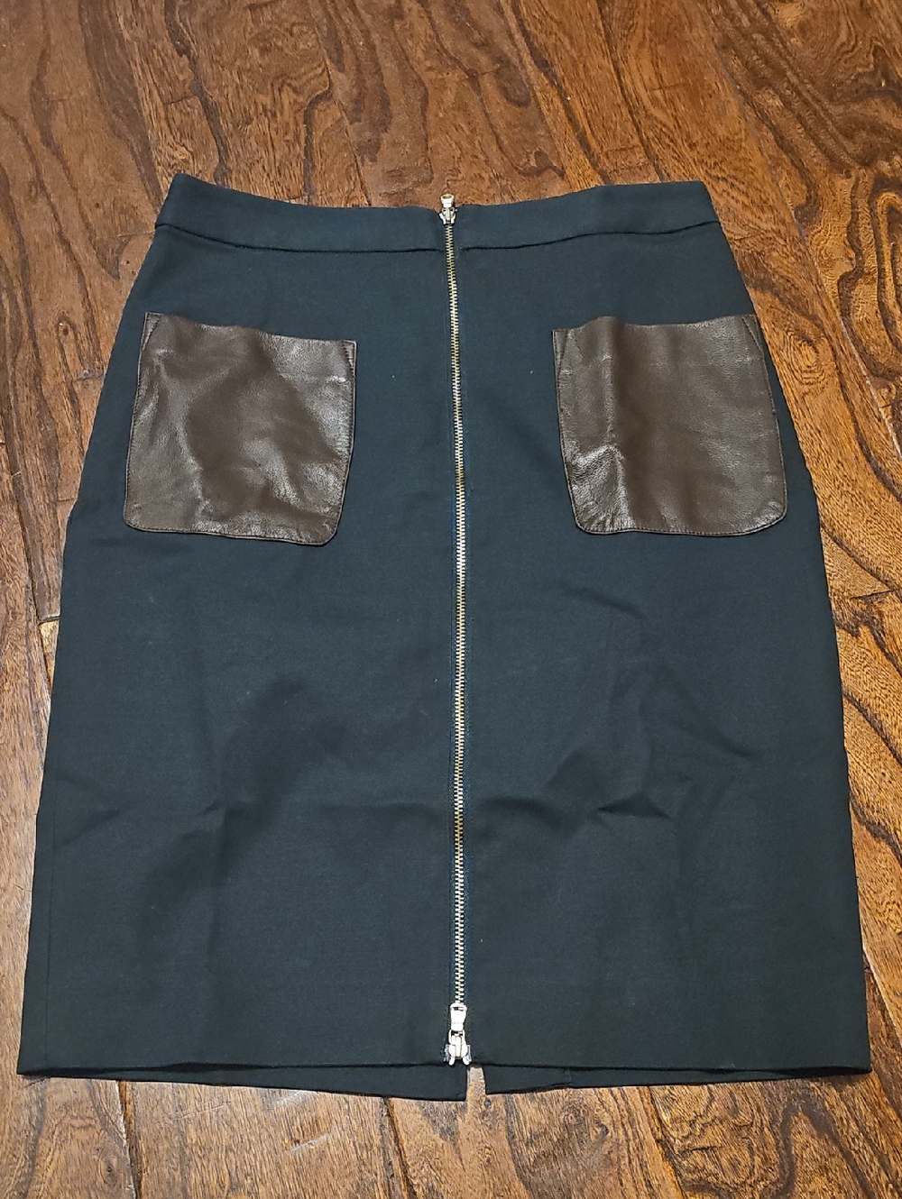 Club Monaco Black Pencil Skirt with Brown Pocket Accents and Center Zip